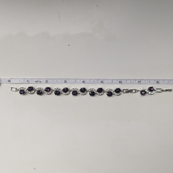 Purple Gemstone White Zirconia Silver Color Bracelet Timeless Elegant Classic - Picture 5 of 6